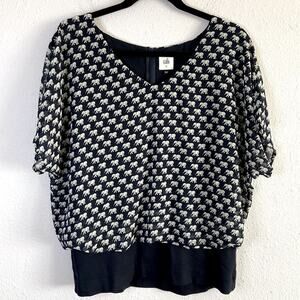 CAbi Women Navy Elephant Print Dolman Sleeve Blouse Size M